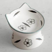Dexypaws Cat Elevated Ceramic Bowl White&Black Floral Print